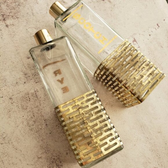 Vintage Midcentury Modern Bohemian Bar Decor Glass Containers Bottles Scotch Rye - Picture 9 of 10